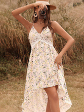 V Collar Floral Casual Dress Sexy Summer Long Dress For Women