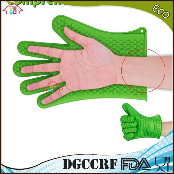 Colorful Heat Resistant Oven Gloves With Fingers / Ageing Resistant Silicone Rubber Oven Gloves