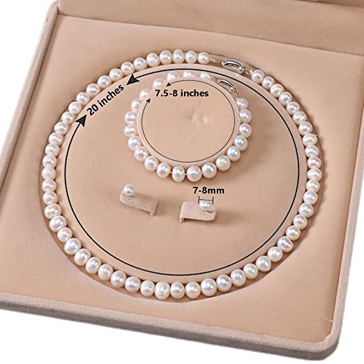 Top Fashion Stunning Bracelet and Stud Earrings Jewelry Set Freshwater Cultured Pearl for Women Handmade