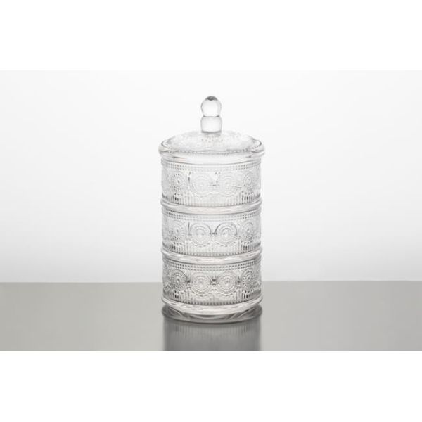 Stackable Clear Glass Storage Jar 10 Inch 3 Tier Glass Candy Dish Machine Pressed