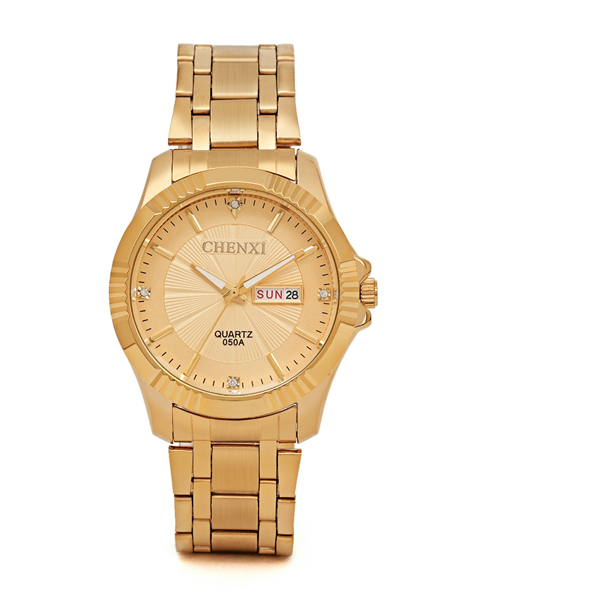 050DC Black White Golden Wristwatches Man 050DC Stainless Steel Band Full Gold Watch