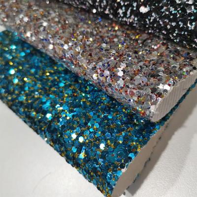 Eco-friendly  colorful hexagon Grade 3 Chunky Glitter Leather Fabric For wallpaper Shoes bags