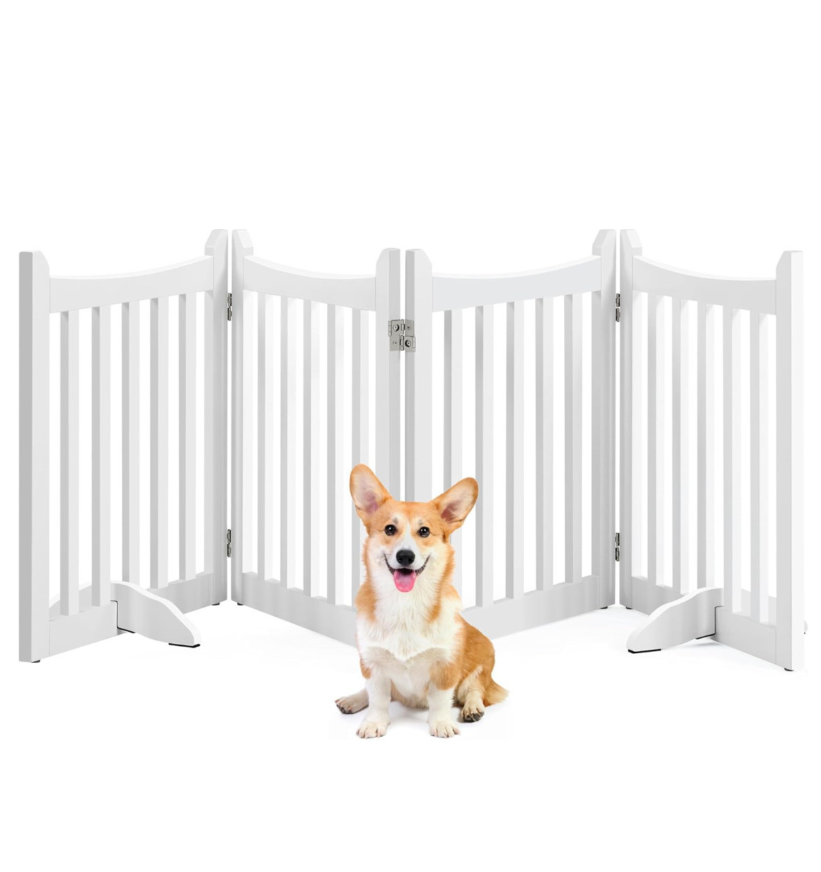 24 H Freestanding Doorway Collapsible Indoor Wooden Dog Gates Pet Fence With Support Feet Stair Barrier