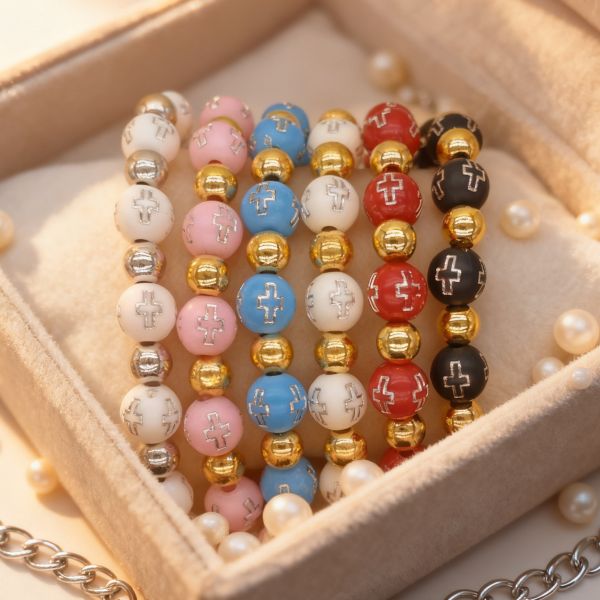 Modern Sublimation Rosary Bracelet Blanks With Angel Cross For Anniversary Gifts