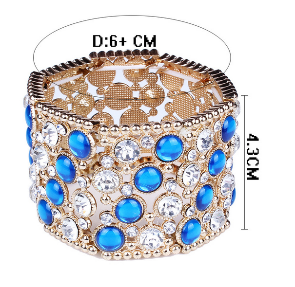 European and American fashion exaggerated color diamond wide bracelet