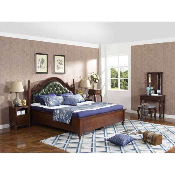 Rubber Wood made bedroom furniture Cheap malaysia imported Solid wood bed high quality PU leather Headboard Upholstured
