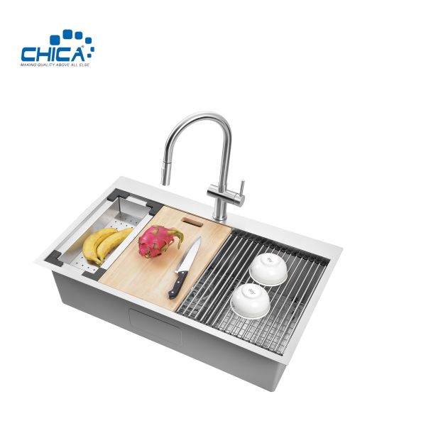 33x22x10 single bowl SUS304 stainless steel commercial topmount handmade house kitchen sink with faucet