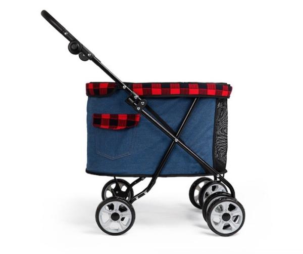 Blue Cowboy Canvas Cozy Dog Carrier Trolley Dog Trolley On Wheels 53x39x82cm