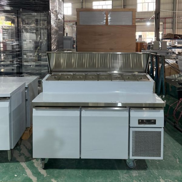 Stainless Steel Kitchen Two Doors Pizza Prep Station Commercial Single Temperature