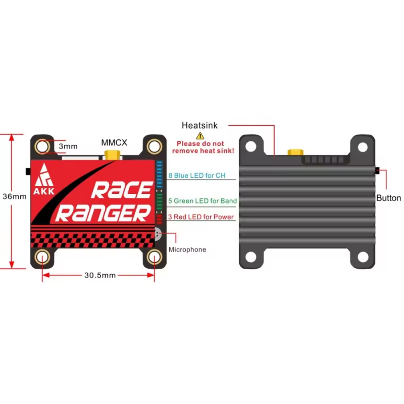 AKK Race Ranger 5.8G Long Range Transmitter VTX FPV 1.6W Smart Audio Free Rider Drone Accessory Superior to RUSH TANK SOLO 1.6W
