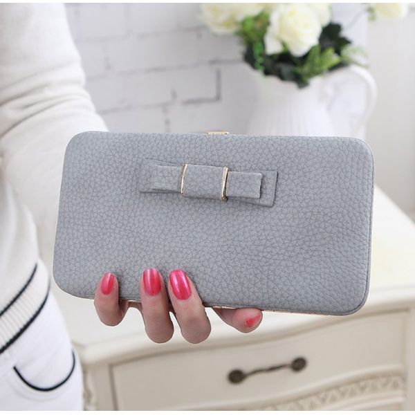2016 new butterfly knot women's long wallet embossed leather fashion