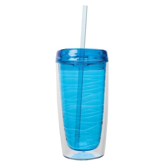 16oz AS/PS Double wall plastic tumbler with straw eco-friendly new