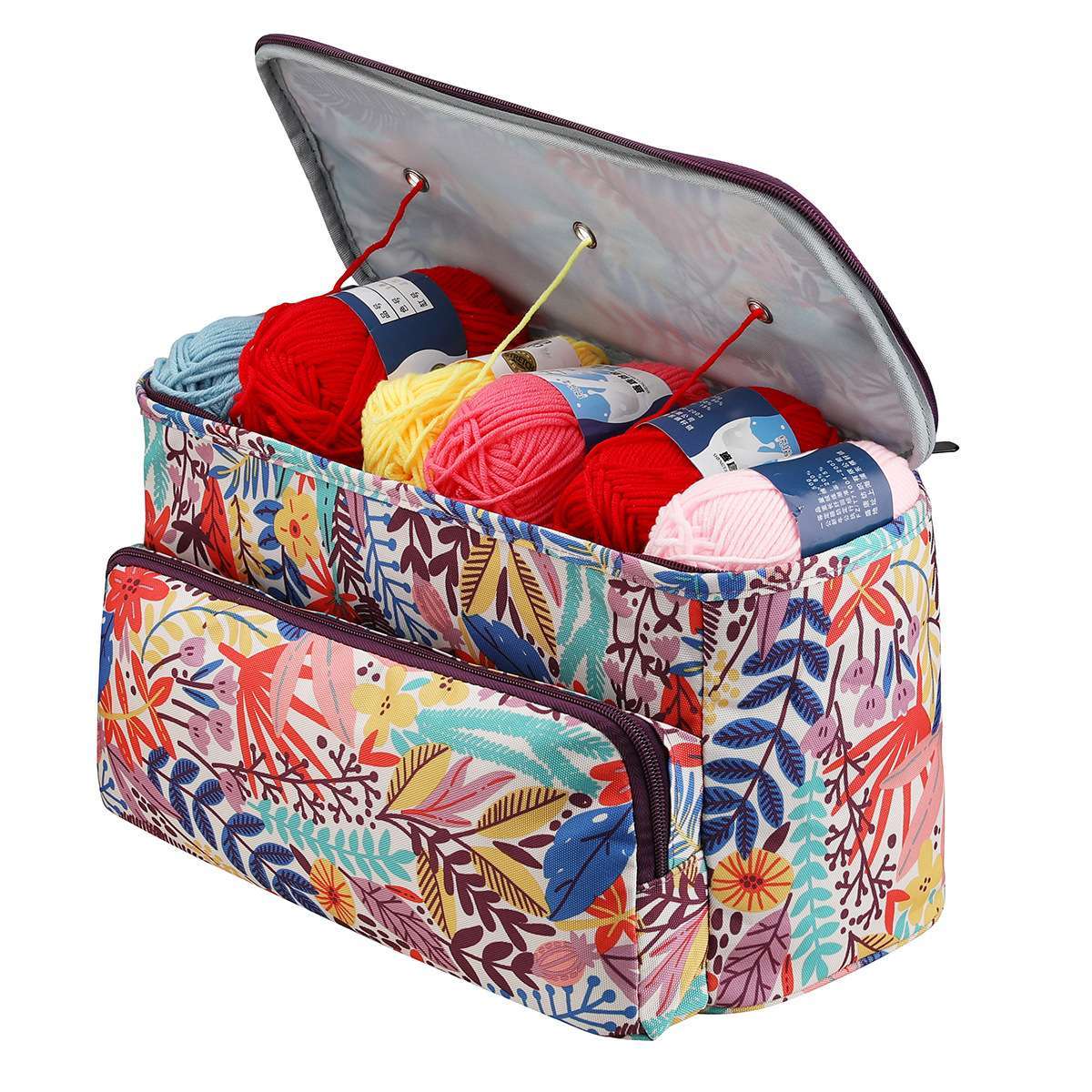 Customizable Three-Hole Anti-Tangle Knitting Storage Bag With Lightweight Fabric