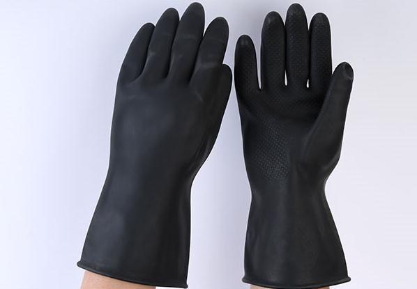 31Cm Industrial Cleaning Gloves Unflocked Lining Black Rubber Gloves Heavy Duty