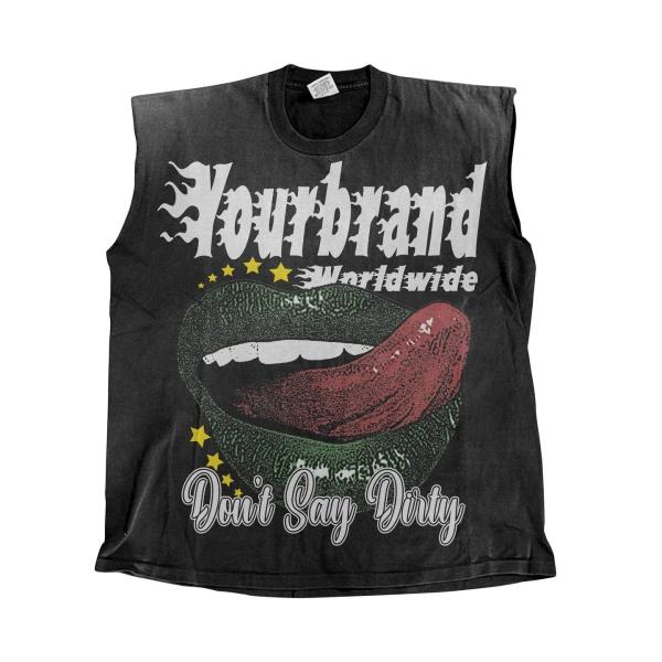 Terry Fabric Custom Hip Hop Oversized Cut Raw Hem Crop Tank Tops Cotton T-shirt for Men