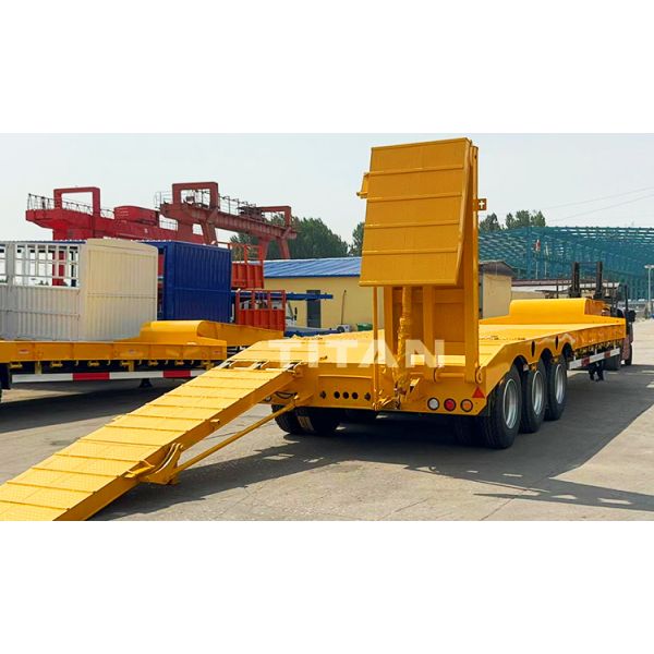 Factory Price TITAN 3 Axle Semi Lowbed Trailer Hydarulic Folding Ramp Low bed Truck Trailer for Sale