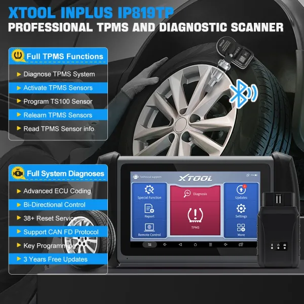 XTOOL InPlus IP819TP TPMS Программирование Сканер Bluetooth Автомобильные диагностические инструменты ЭКУ Кодирование ключа Программист 31+ Услуги с