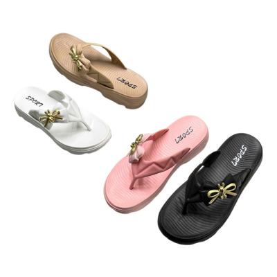 EVA Women Wedge Flip Flops With Gold-accented Bow Decoration