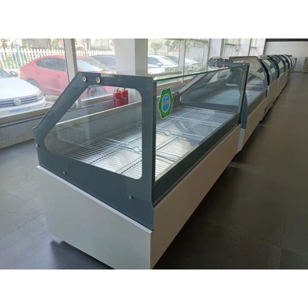 Double Doors Butchers Refrigerated Display Cabinets Deli Sliding Curved Glass
