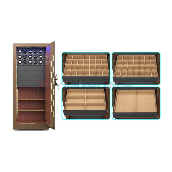 Solid Steel Brown Jewelry Safe Biometric Fingerprint Lock H1500mm Luxury Watch Safes