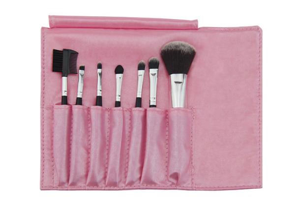 Goat Hair Travel Makeup Brush Set With Pink Pu Bag , Face Makeup Brushes