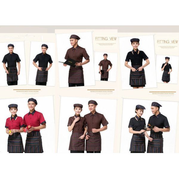 Cool Restaurant Staff Clothing Ribbed Cuff Splicing With Nice Shirt And Pants