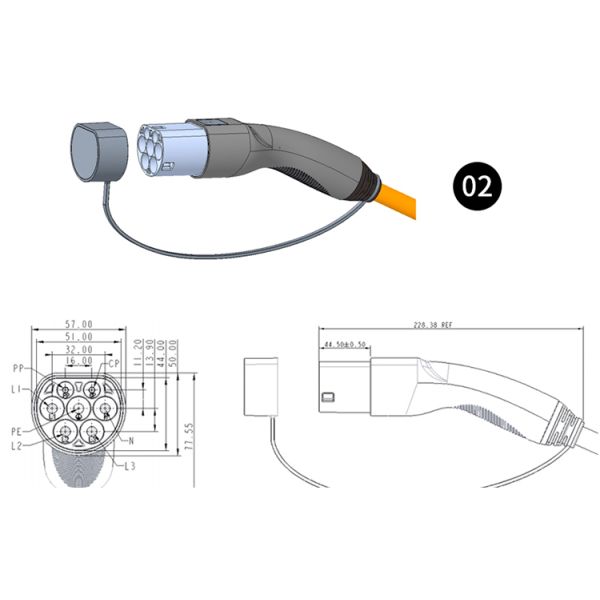 16A-32A Cable de charge pour voiture pour connecteur de chargeur de véhicule électrique portable KIWI EV