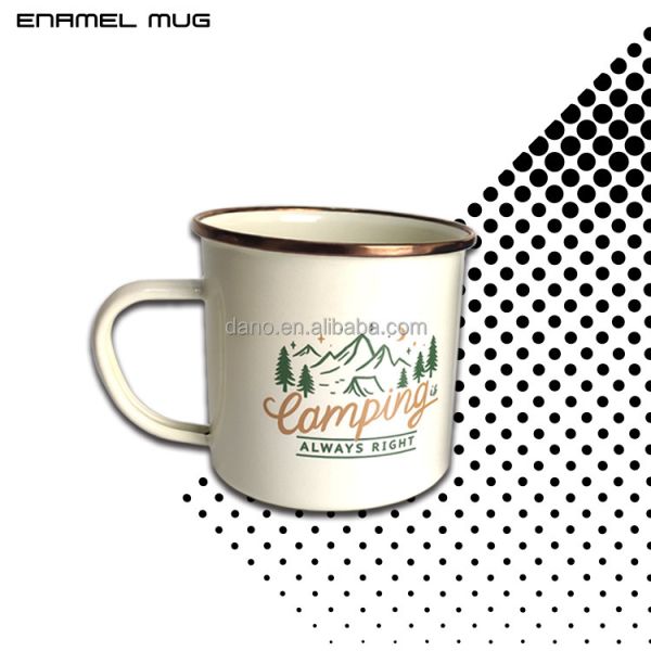 Handmade 12 Oz Enamel Custom Style Coffee Mug Camping Stoneware Enamel Mug with C Shape Handle