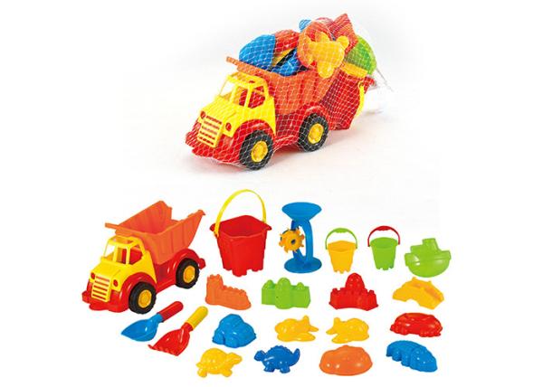 Durable Plastic Dinosaur Beach Toy Set W / Bucket Truck 28 Pcs Easy To Carry