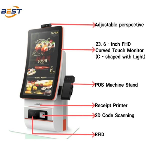 Desktop Self-service Ordering Kiosk Complete POS System with Barcode Scanner Cash Register