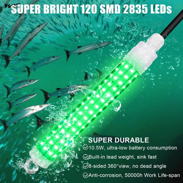 LED Underwater Fishing Light 8 10.5W for Night Fishing Finder Attractor IP68 Submersible Boat Lamp