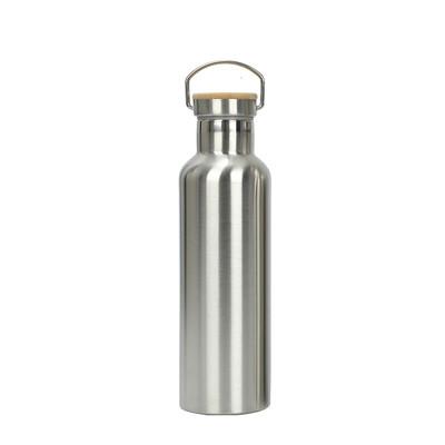 Stainless Steel Double Wall 12 Oz Sliver Insulated Sports Bottle With Wooden Lid