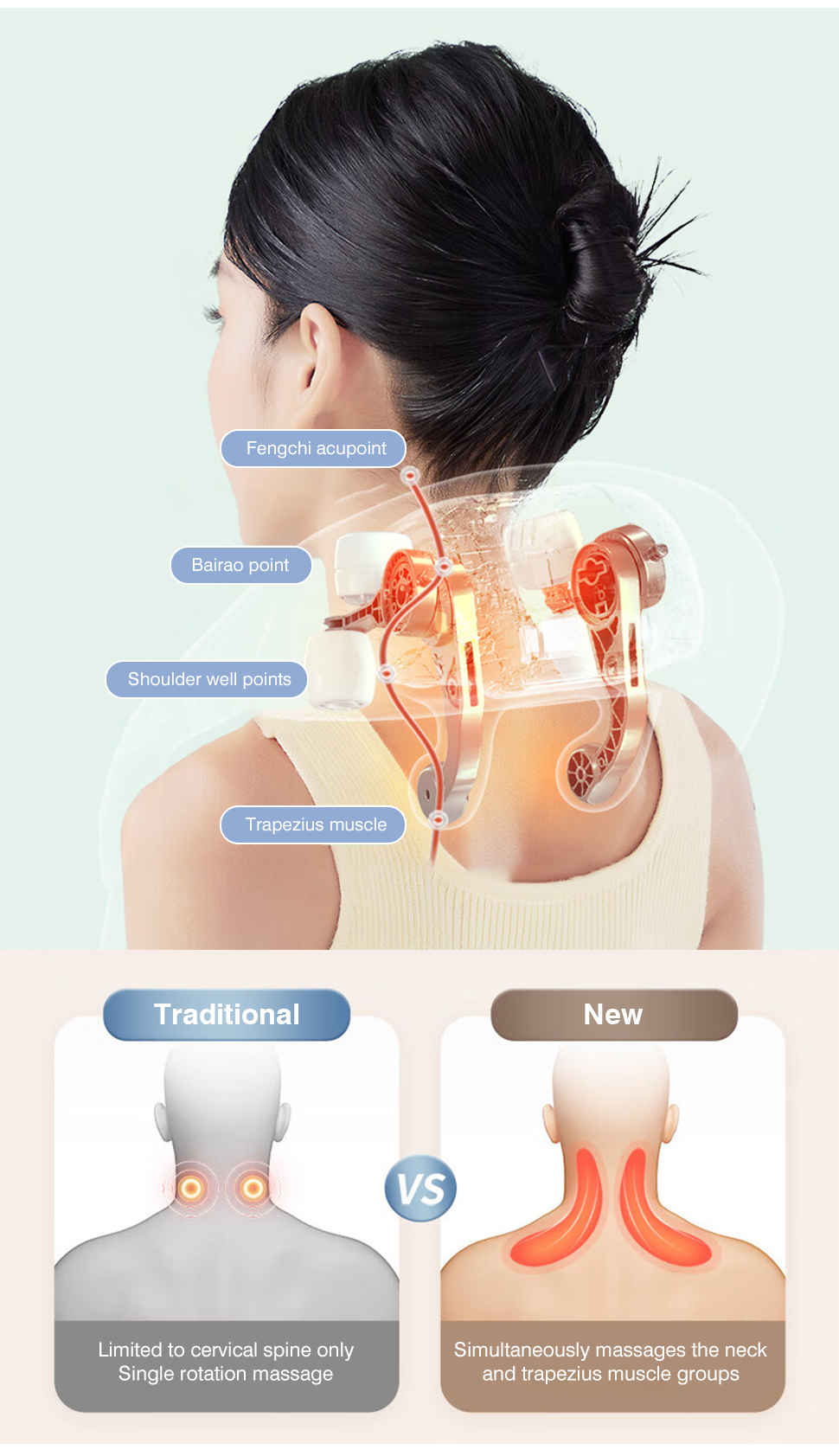Therapy Cordless-Neck & Shoulder Massager Pillow Deep Kneading Neck Hand-Shaped Wireless Shoulder Massager