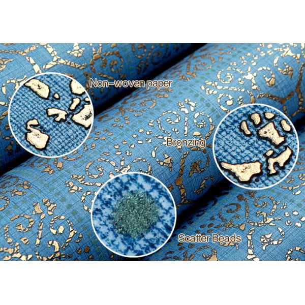 High Range Blue Bronzing Non-Woven Paper Modern Removable Wallpaper for Living Room