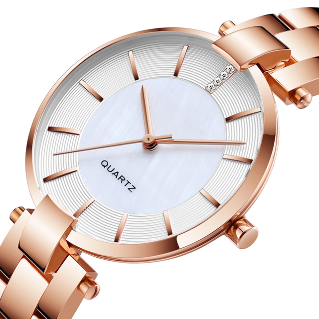 Parte traseira de aço inoxidável análoga do relógio de pulso 3bar 34mm Japão Movt do OEM para a senhora