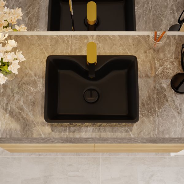 Electroplate Golden Square Ceramic Basin Table Top For Cabinet