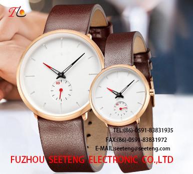 wholesale  Couple watch Pu watch Round dial alloy case  quartz watch fashion watch concise style dark brown pu strap