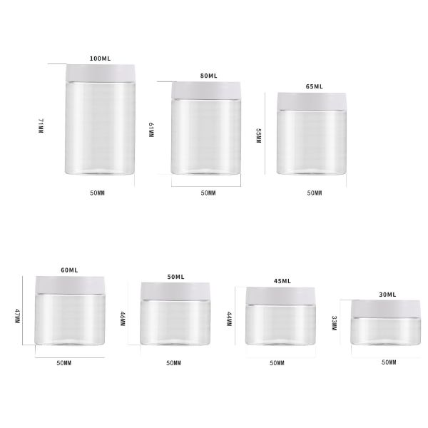 30ml 45ml 65ml ABS Clear Plastic Jars With Lids Mini Wide Mouth