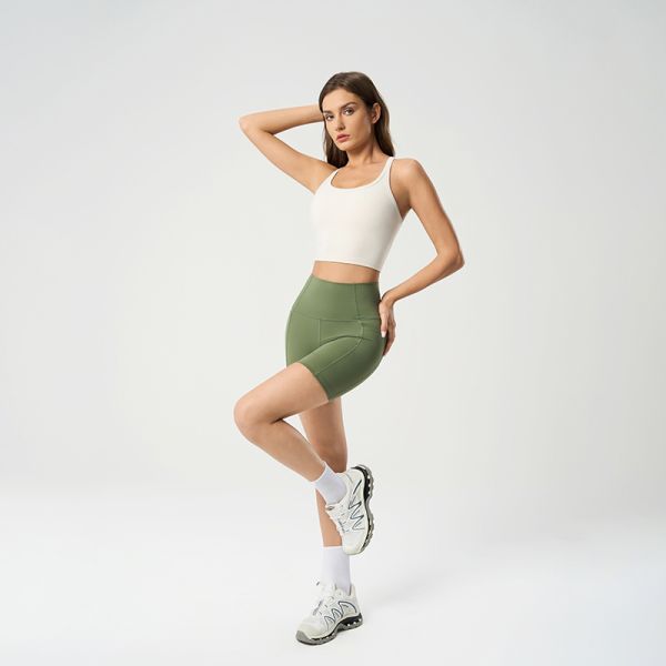 Yoga Gym Racerback Sports Bra Nylon Spandex Blend Crop Breathable Olive Green