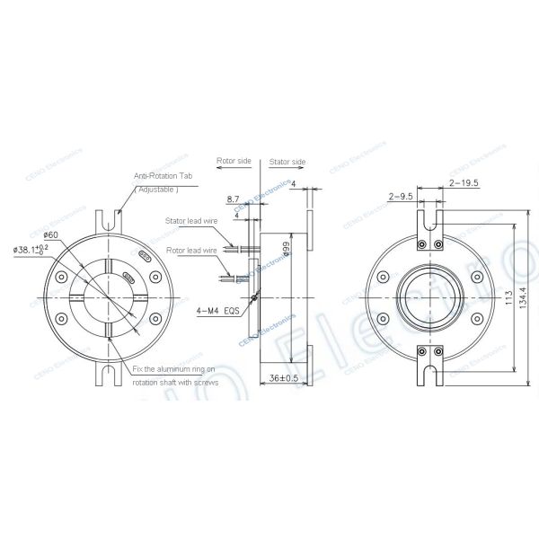 Через кольцо выскальзывания кольца выскальзывания 1000rpm отверстия высокоскоростное электрическое с драгоценными металлами