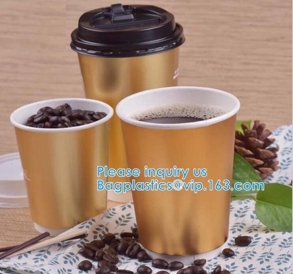 Gold Party Cups, Disposable Coffee Cups With Lids - Insulated Hot Cups To Go - Luxury Glitter Paper Cups