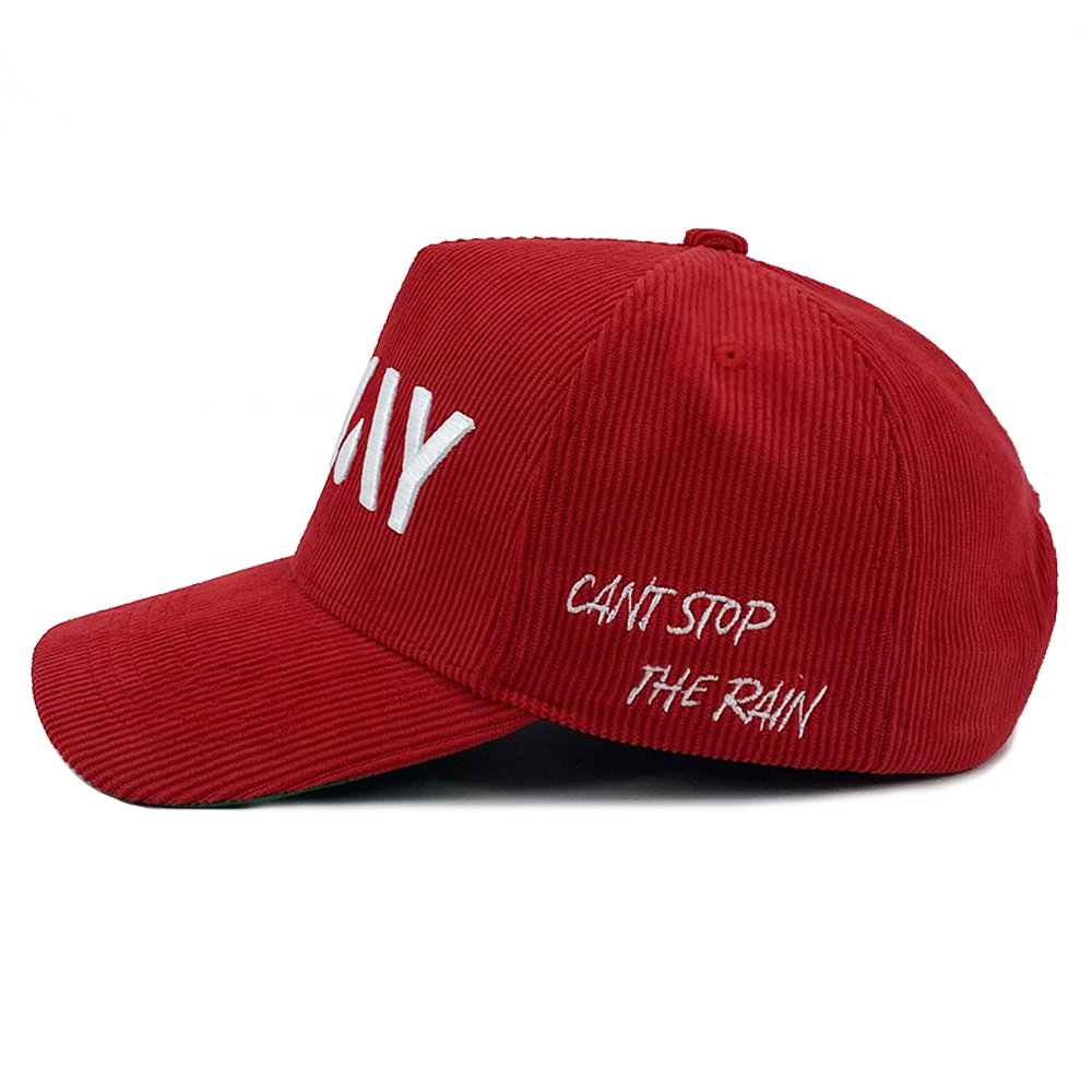 3D Embroidery Corduroy A Frame Snapback Hats 5 Panel Curved Brim Red Gorras With Inside Label
