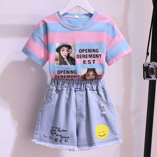 Striped Smiley Denim Suits Kids Denim Clothes XXS XS S M L