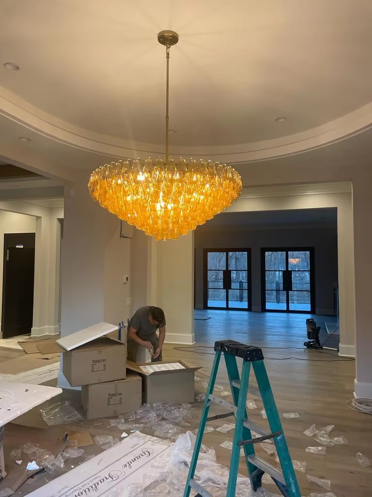 Customized Smoked Glass Pendant Light 36 Inch Glass Tiered Chandelier 25W