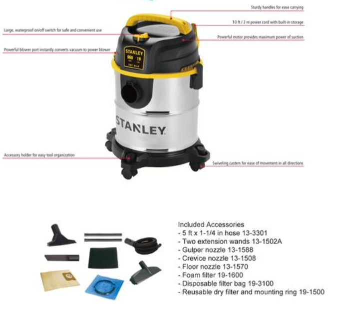 4.0 Peak HP Motor Commercial Wet Dry Vacuum Cleaner 5 Gallon Poly Container