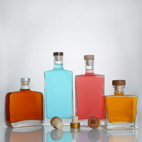 Glass Collar Round Design Custom Liquor Bottle for Vodka Gin Whiskey Tequila Spirit