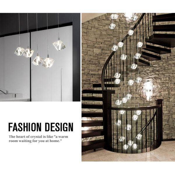 LED square pendant lights hotel villa large spiral staircase chrome Diamond Chandelier(WH-NC-57)