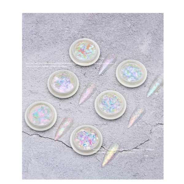 Plastic Hot Crystal Fire Opal Aurora Nail Art Cloud Flakes Chrome Powder Glitter Powder 2D