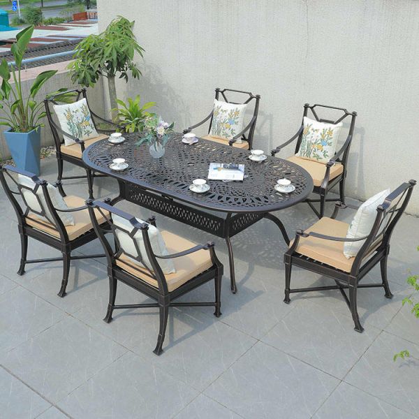 Черный / кремовый ратан Алюминиевый набор для столовой