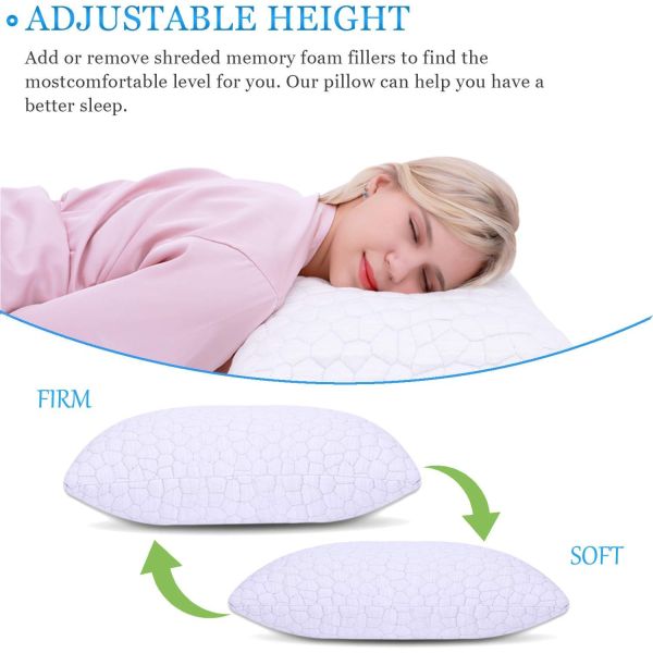 2 Pack Shredded Memory Foam Cooling Bed Pillows for Side Back Stomach Sleepers